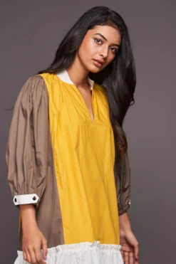 Deepika Arora White & Yellow Color Blocked Dress -AOZA Wear Style Shop DARC042220 3