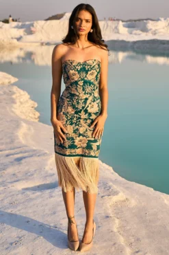 Dash And Dot Teal Tencel Embroidered Midi Dress -AOZA Wear Style Shop DASH012307 4