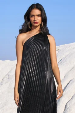 Dash And Dot Black Shimmer One-Shoulder Maxi Dress -AOZA Wear Style Shop DASH012349 3