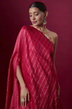 Deep Thee Red Silk Embroidered One-Shoulder Dress -AOZA Wear Style Shop DEEP052344 3