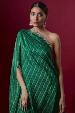 Deep Thee Emerald Green Silk Embroidered One-Shoulder Dress -AOZA Wear Style Shop DEEP052368 3