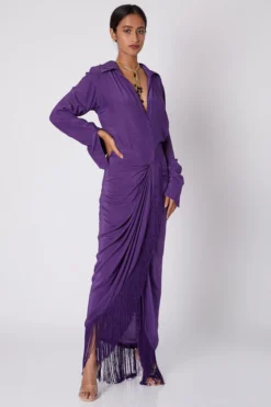 Deme By Gabriella Purple Shirt Draped Dress