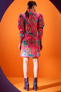 DRAMEBAAZ Pink Art Twill Printed & Embroidered Dress -AOZA Wear Style Shop DRAM022308 2