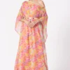 Elena Singh Multi Colored Printed Off Shoulder Draped Dress