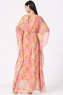 Elena Singh Multi Colored Printed Off Shoulder Draped Dress -AOZA Wear Style Shop ELEC092101 2