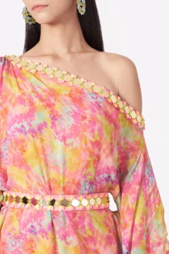 Elena Singh Multi Colored Printed Off Shoulder Draped Dress -AOZA Wear Style Shop ELEC092101 3