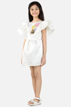 Fairies Forever White Satin Dress For Girls