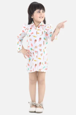 Fairies Forever White Printed Shirt Dress For Girls