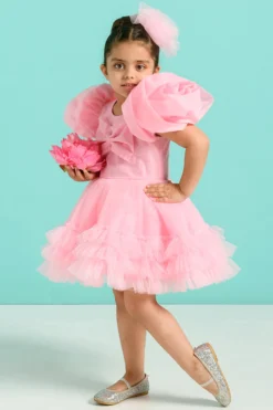Free Sparrow Pink Tulle Ruffled Dress For Girls