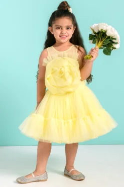 Free Sparrow Yellow Tulle High-Low Dress For Girls
