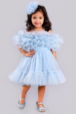 Free Sparrow Blue Layered Dress With Crystals For Girls