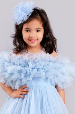 Free Sparrow Blue Layered Dress With Crystals For Girls -AOZA Wear Style Shop FRSP092111 3