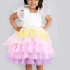 Free Sparrow Multi Colored Tiered Dress With Thread Work For Girls