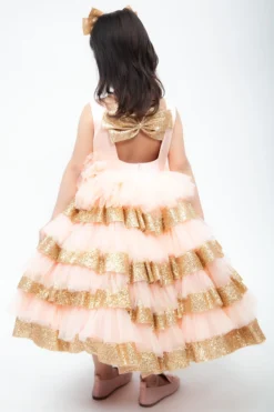 Fayon Kids Peach Multi Layered Dress With Bow For Girls -AOZA Wear Style Shop FYKC082133 3