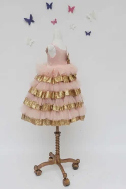 Fayon Kids Peach Multi Layered Dress With Bow For Girls -AOZA Wear Style Shop FYKC082133 5