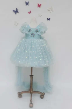 Fayon Kids Blue Net Dress With Stars For Girls