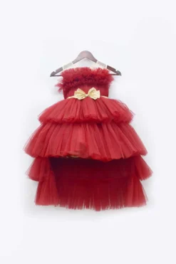 Fayon Kids Maroon Net High Low Dress For Girls