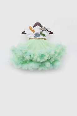 Fayon Kids Mint Green Neoprene & Net Dress For Girls