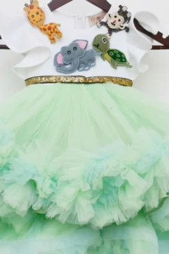 Fayon Kids Mint Green Neoprene & Net Dress For Girls -AOZA Wear Style Shop FYKC122120 3
