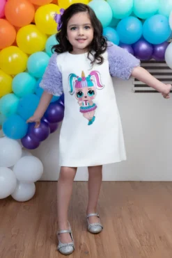 Hoity Moppet White Unicorn Shift Dress For Girls