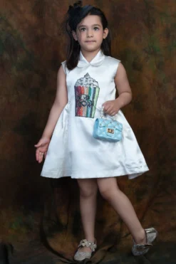 Hoity Moppet White Satin Dress For Girls