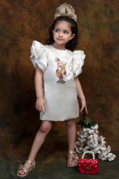 Hoity Moppet White Dress With Swarovski Crystals For Girls