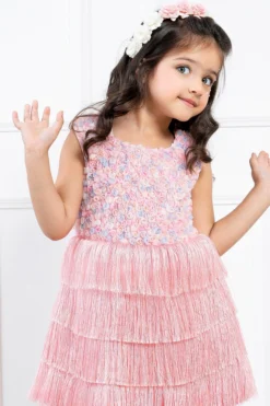 Hoity Moppet Light Pink Tulle Tasseled Dress For Girls -AOZA Wear Style Shop HOITY052203 3