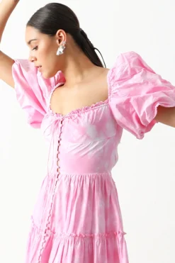 THE IASO Bubblegum Pink Cotton Poplin Printed Midi Dress -AOZA Wear Style Shop IASO032351 3