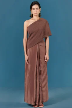 ILk By Shikha And Vinita Beige Crepe Saree Dress