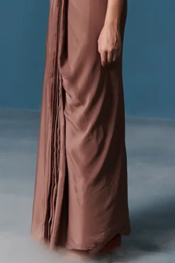 ILk By Shikha And Vinita Beige Crepe Saree Dress -AOZA Wear Style Shop ILKL112272 4