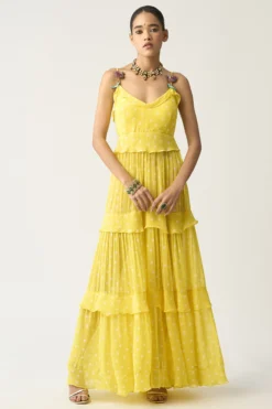 ITRH Yellow Georgette Maxi Dress