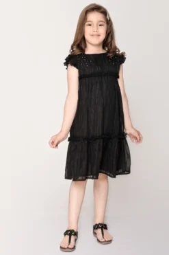 Jade Garden Black Chiffon Tiered Dress For Girls