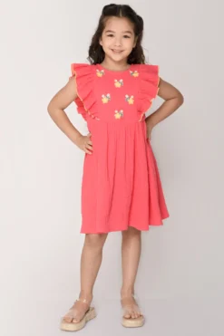 Jade Garden Pink Organic Cotton Dress For Girls