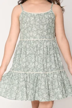 Jade Garden Green Cotton Tiered Dress For Girls -AOZA Wear Style Shop JADE001042216 3