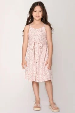 Jade Garden Pink Rayon Printed Dress For Girls