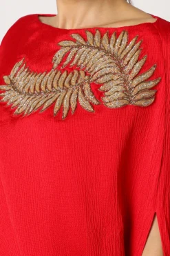 July Red Embroidered Off-Shoulder Draped Dress -AOZA Wear Style Shop JBTC032131 3