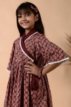 KALP Maroon Floral Printed Dress For Girls -AOZA Wear Style Shop KALPK042236 3