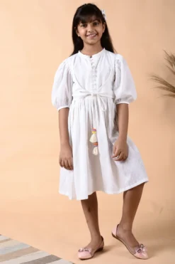 KALP White Cotton Overlapped Dress For Girls