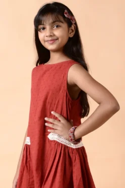 KALP Maroon Cotton Mini Dress For Girls -AOZA Wear Style Shop KALPK042238 3