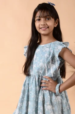 KALP Ice Grey Floral Printed Dress For Girls -AOZA Wear Style Shop KALPK042244 3
