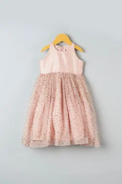 Khela Nude Peach Embroidered Dress For Girls