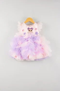 Kidilicious Pink & Purple Embroidered Dress For Girls