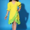 LittleCheer Yellow Cotton Poplin Overlap Dress For Girls