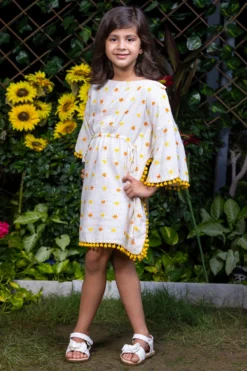 LittleCheer White Embroidered Kaftan Dress For Girls -AOZA Wear Style Shop LITCH092207 3