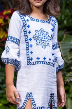 LittleCheer White Cotton Slub Dress For Girls -AOZA Wear Style Shop LITCH092208 3