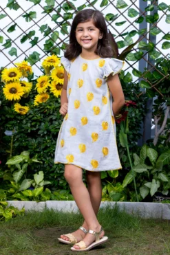 LittleCheer Light Grey Embroidered A-Line Dress For Girls