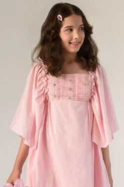Littleens Pink Cotton Hand-Embroidered Dress For Girls -AOZA Wear Style Shop LITL022245 3