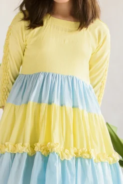 Littleens Yellow & Blue Striped Dress For Girls -AOZA Wear Style Shop LITL032205 3