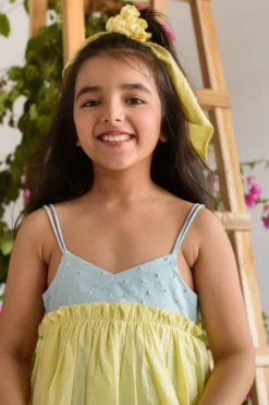 Littleens Blue & Yellow Hand Embroidered Dress For Girls -AOZA Wear Style Shop LITL032212 3