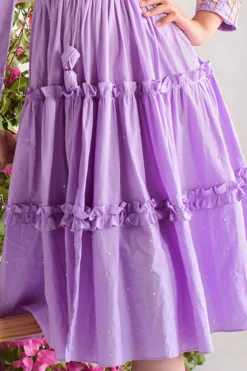 Littleens Lilac Embroidered Tiered Dress For Girls -AOZA Wear Style Shop LITL032221 3
